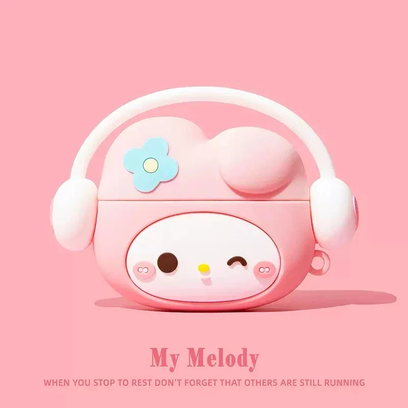 For Airpods 1 2 3 4 Pro Pro 2 Pro 3 KT Kuromi Melody Listen to Music Silicone Earphone Case Accessories Cover